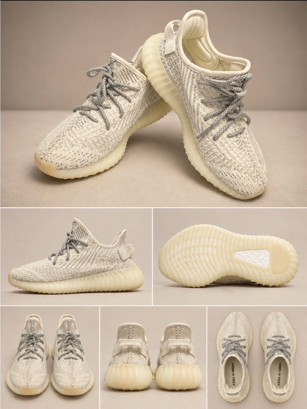 Cream Knit Low-Top Sneakers with Grey Laces